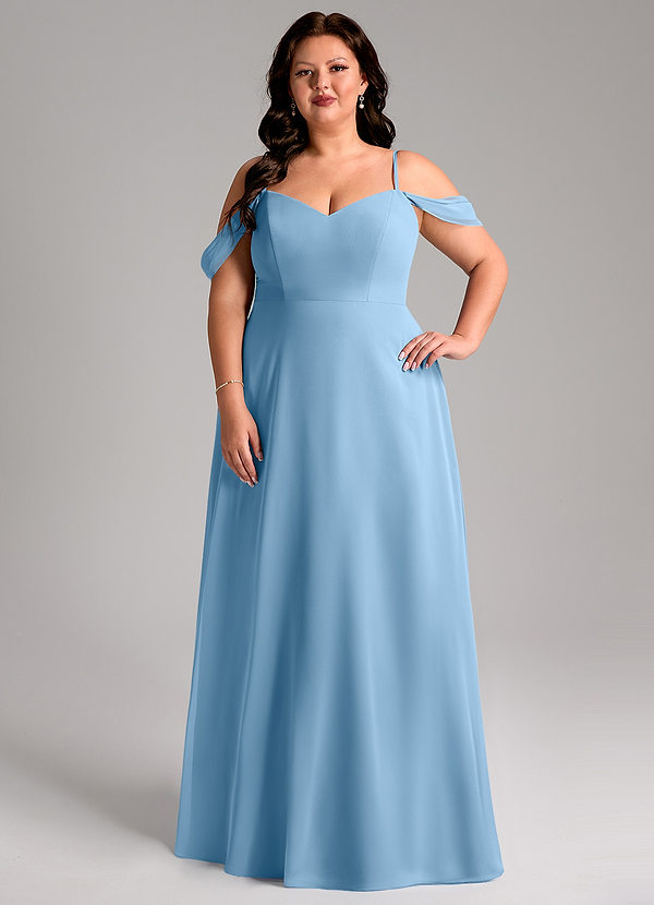 Azazie Marley Abiti da Damigella Abito Convertibile A-Line in Chiffon a Spalla Scoperta Blu Acciaio image1