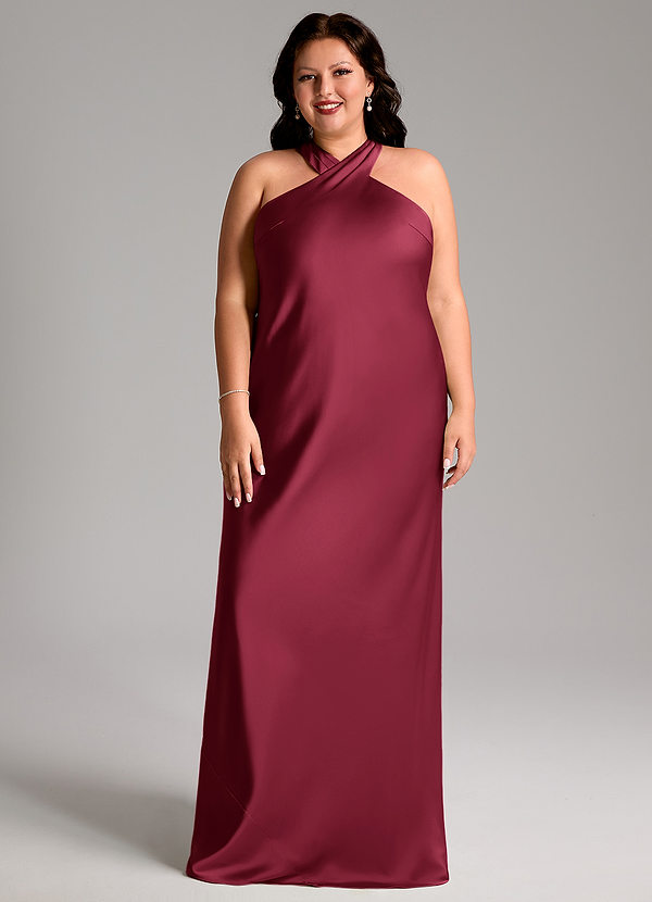 Azazie Doretta Bridesmaid Dresses Burgundy Mermaid Pleated Stretch Satin Dress image1