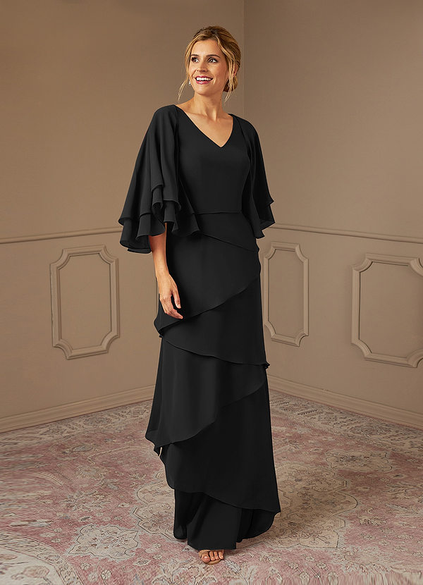 Azazie OHara Abiti da Mamma Sposa Abito A-Line in Chiffon con Scollo a V Nero image1