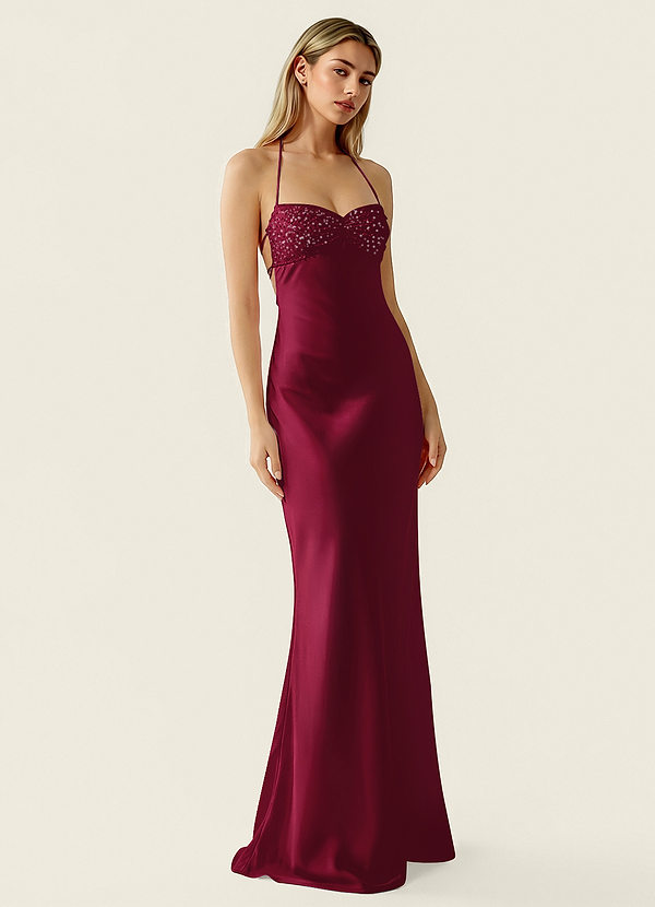 Valerianaire Merlot Beading Satin Prom Dress image1
