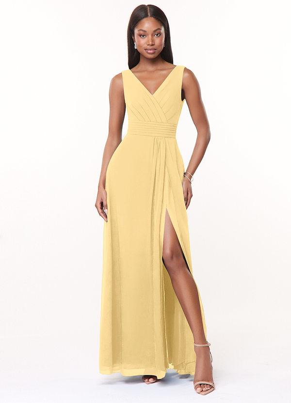Azazie Karina Bridesmaid Dresses Butter A-Line Pleated Chiffon Dress image1