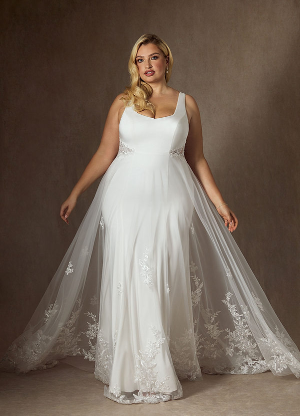 Azazie Ebony Wedding Dresses Diamond White A-Line Sequins Crepe Back Satin Dress image1