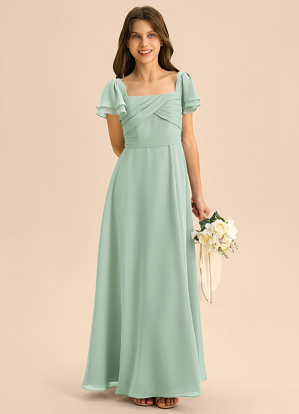 Azazie Azey Junior Agave A-Line Ruched Chiffon Dress image1