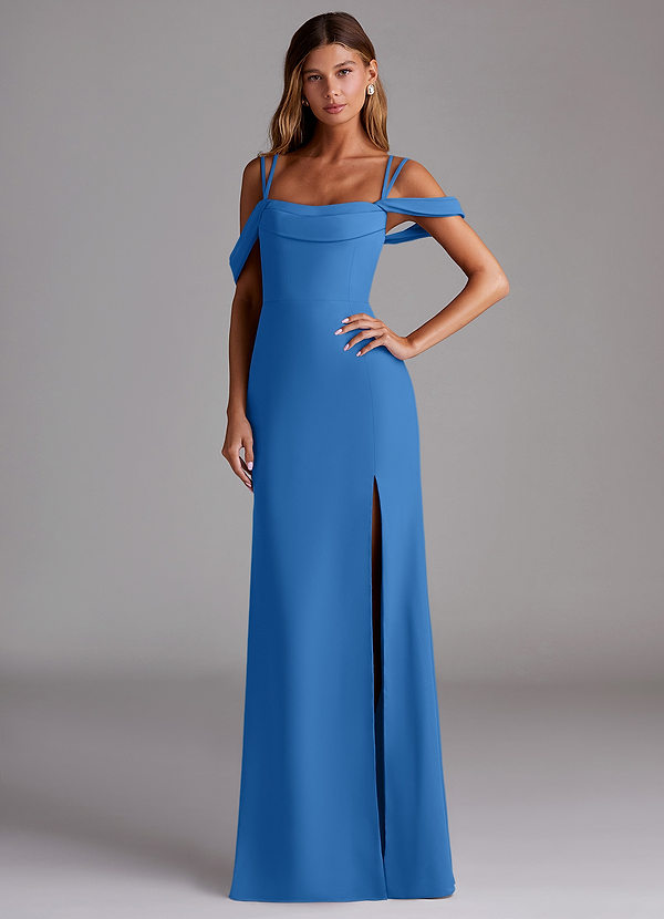 Azazie Callan Bridesmaid Dresses Blue Jay Mermaid Pleated Chiffon Convertible Dress image1