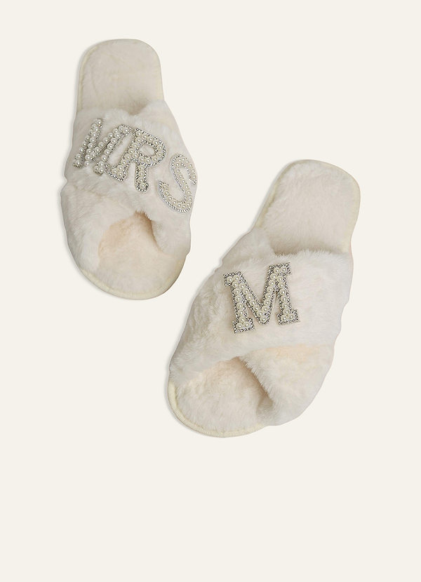 front Fuzzy Pearl Bride Slippers