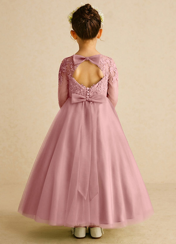 Azazie Precious Vestidos de arras Vestido Rosa Polvorienta de Tul de Línea A con Encaje image1