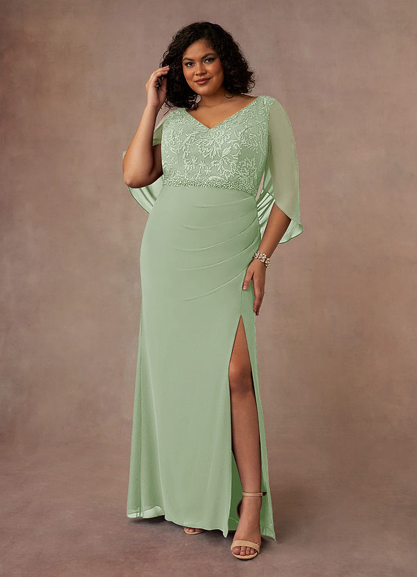 Azazie Laina Vestidos de Madre de la Novia Vestido de Salvia Polvorienta de Gasa de Sirena con Encaje image1