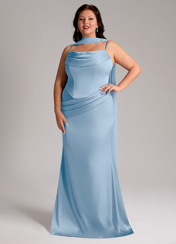 Azazie Sorrel Vestidos Dama de Honor Vestido de Azul Pálido de Satén Elástico de Corte Sirena Convertible con Sin tirantes image1