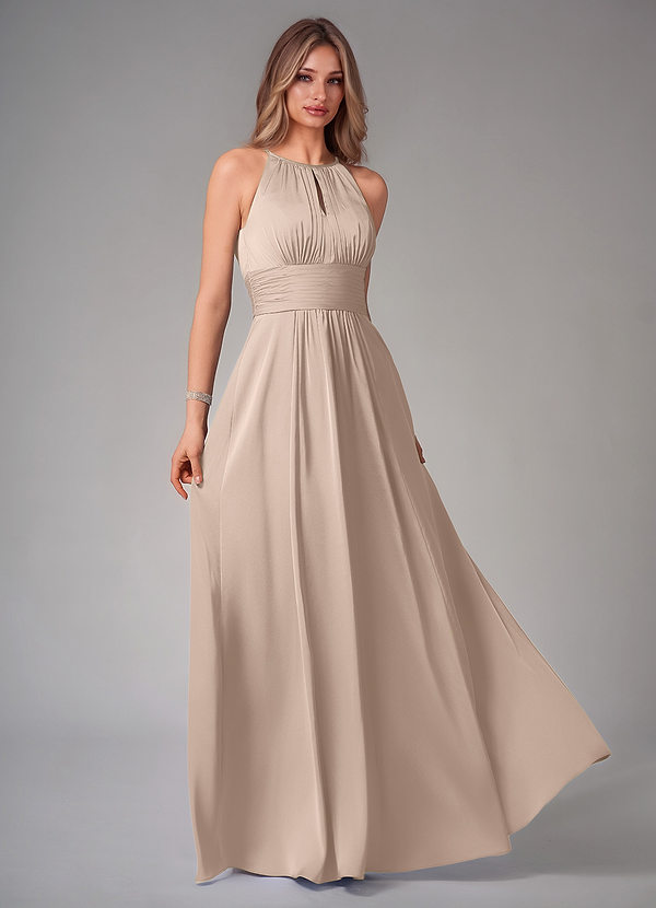 Azazie Bonnie Brautjungfernkleider A-Linie Plissee Stretch-Satin Kleid Englisches Rosa image1