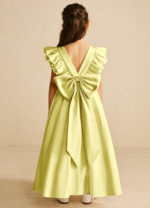 Azazie Piglette Blumenkinder Kleider A-Linie Schleifen Matte Satin Kleid Zitronensorbet image1