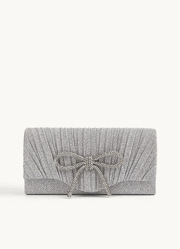 front Rhinestone Bow Pleated Flap Clutch