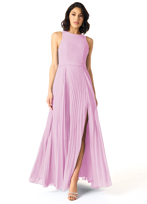 Azazie Lindie Bridesmaid Dresses Candy Pink A-Line Scoop Pleated Chiffon Dress image1