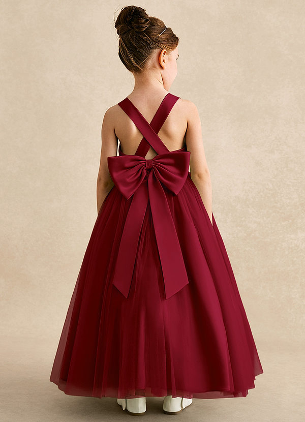 Azazie Peanut Robes de Fillette d'Honneur Robe Trapèze en Tulle Bretelle Bourgogne image1