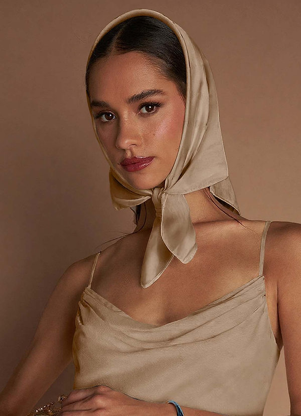front Matching Color Floral Matte Satin Scarf