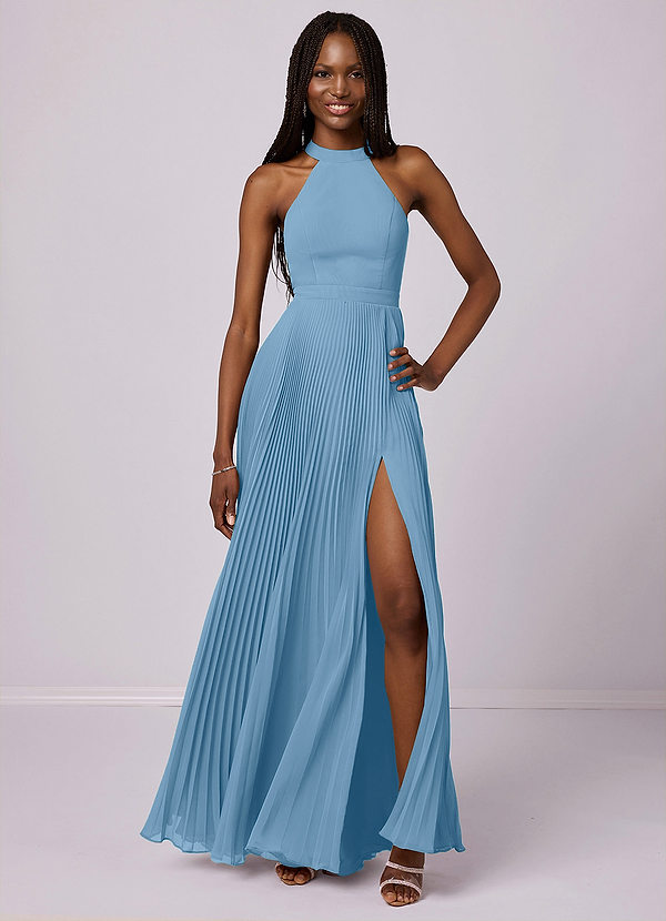 Barbie ♥ Azazie Abiti da Damigella Abito A-Line in Chiffon Plissettato Blu Acciaio image1