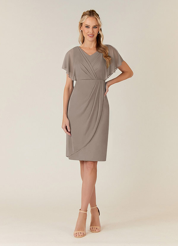 Azazie Waverly Mother of the Brides Dresses Taupe Sheath Pleated Mesh Dress image1