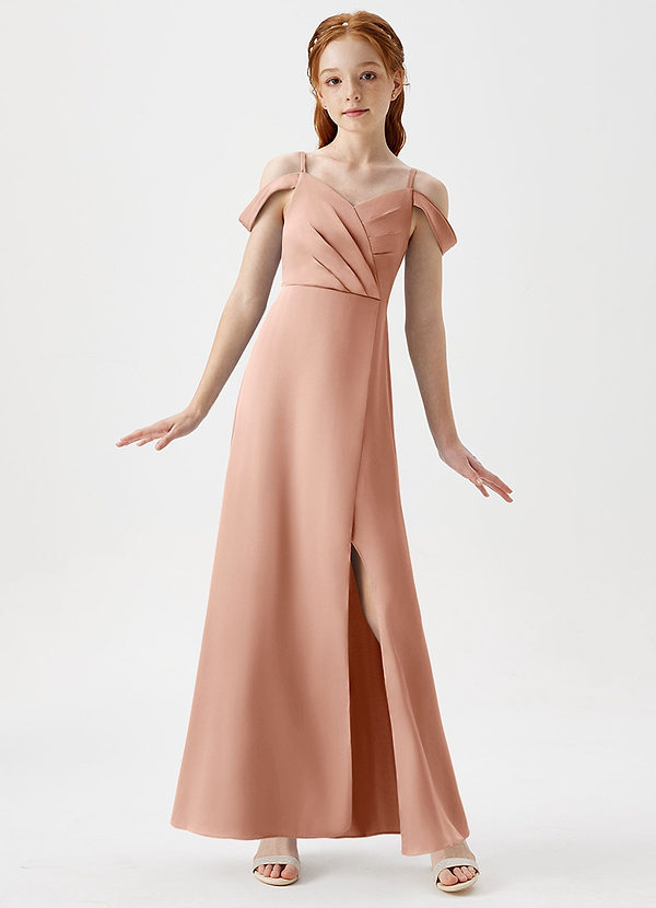 Azazie Ocean Junior Jurk van Stretch Satijn met A-Lijn Off the Shoulder Rosé Goud image1