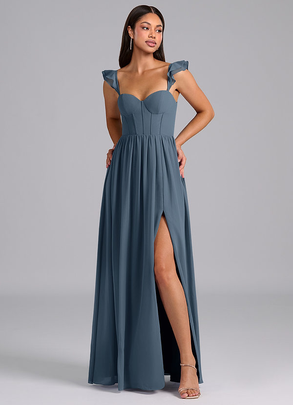 Azazie Denisse Robes Demoiselle d'honneur Robe Trapèze en Mousseline de soie Rayé Neptune image1