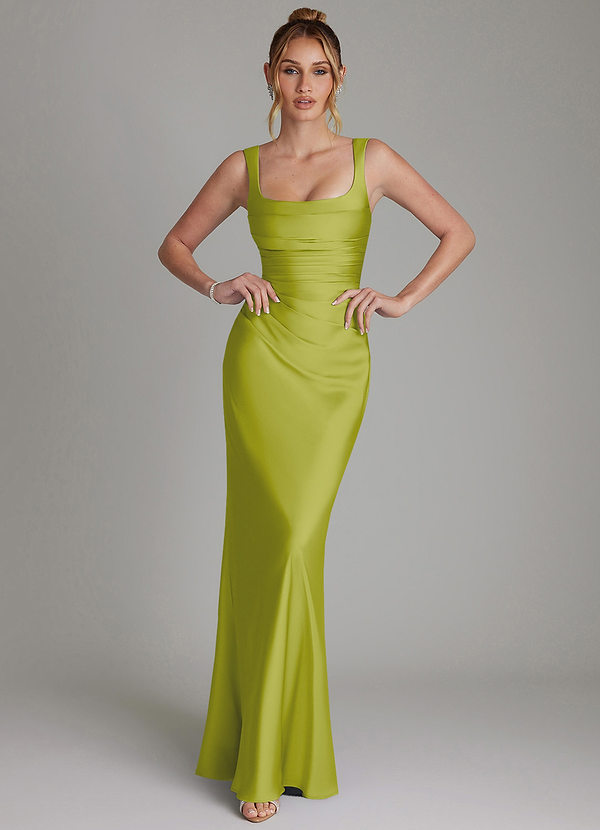 Azazie Agustina Robes Demoiselle d'honneur Robe Sirène en Satin extensible Corset Citronnelle image1