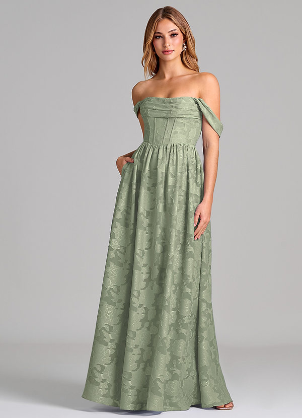 Azazie Hattie Suknie dla druhen Linia A Gorset Kwiatowe wypalenie Do ziemi Sukienka image1