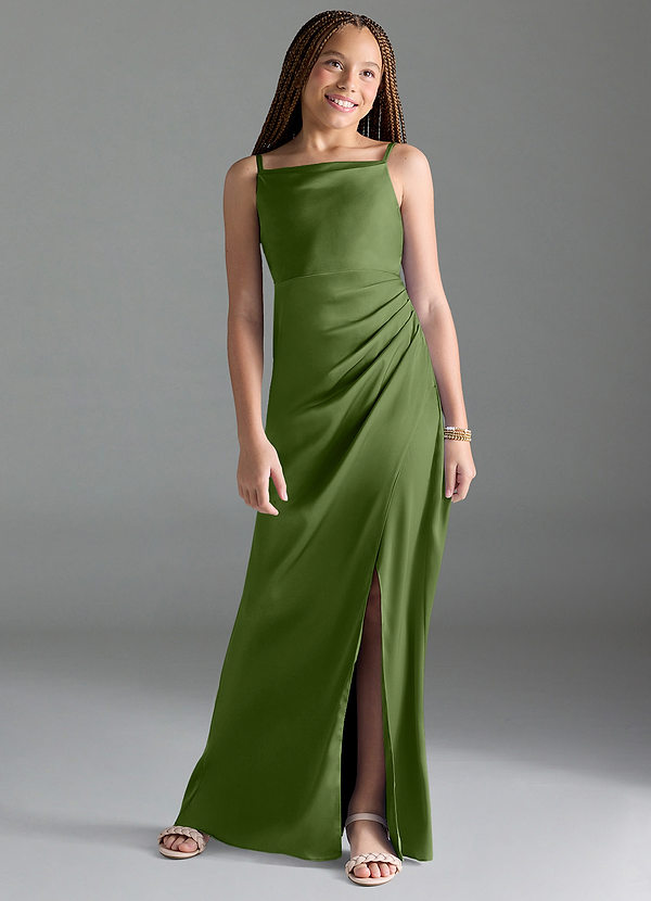 Azazie Leonis Junior Juniper A-Line Pleated Stretch Satin Dress image1