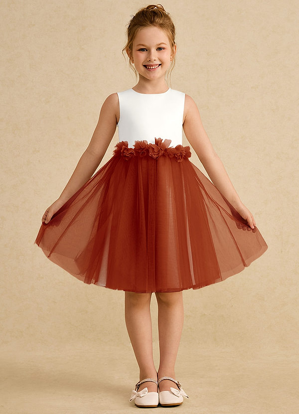 Azazie Louisa Flower Girl Dresses Ivory Paprika A-Line Sleeveless Tulle Dress image1
