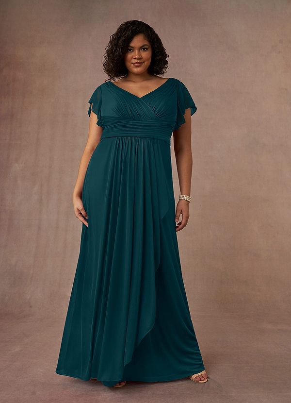 Azazie Reneya Mother of the Brides Dresses Pine A-Line Pleated Mesh Dress image1