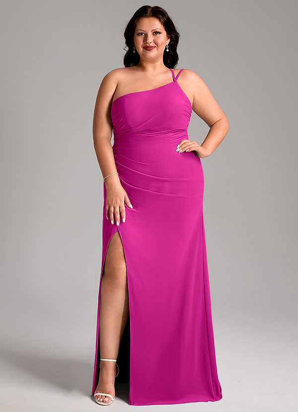Azazie Eren Bridesmaid Dresses Fuchsia Sheath One Shoulder Chiffon Dress image1