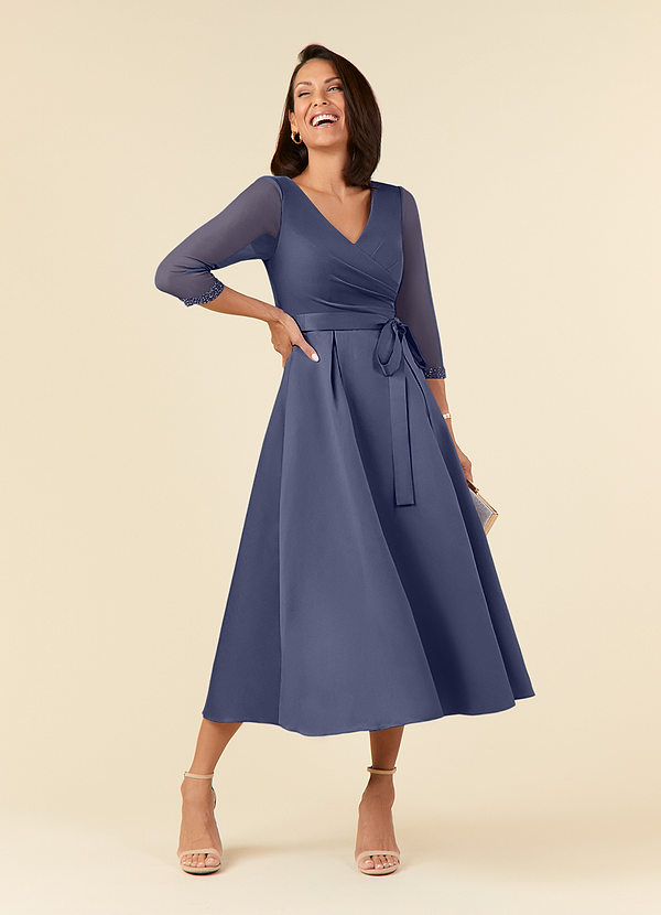 Azazie Maritza Mother of the Brides Dresses Stormy A-Line Pleated Matte Satin Dress image1