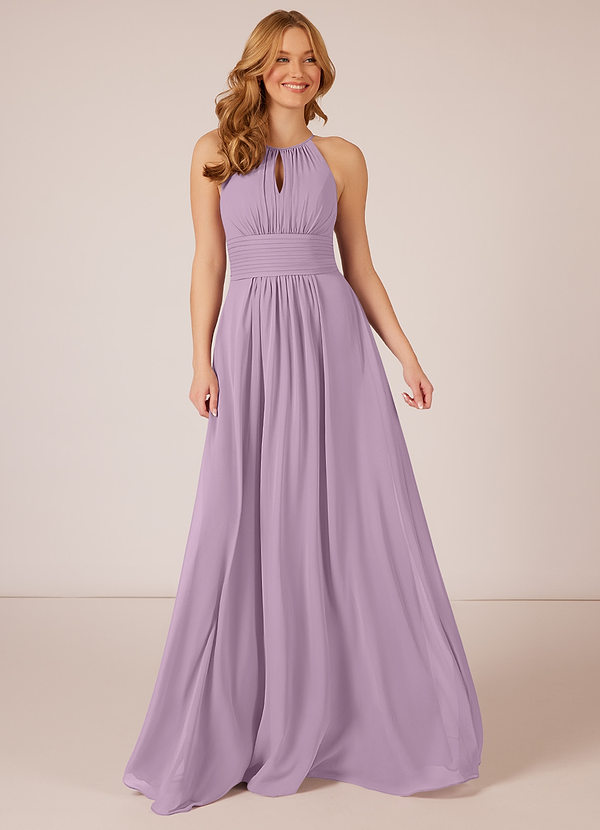 Azazie Bonnie Bridesmaid Dresses A-Line Ruched Chiffon Floor-Length Dress image1