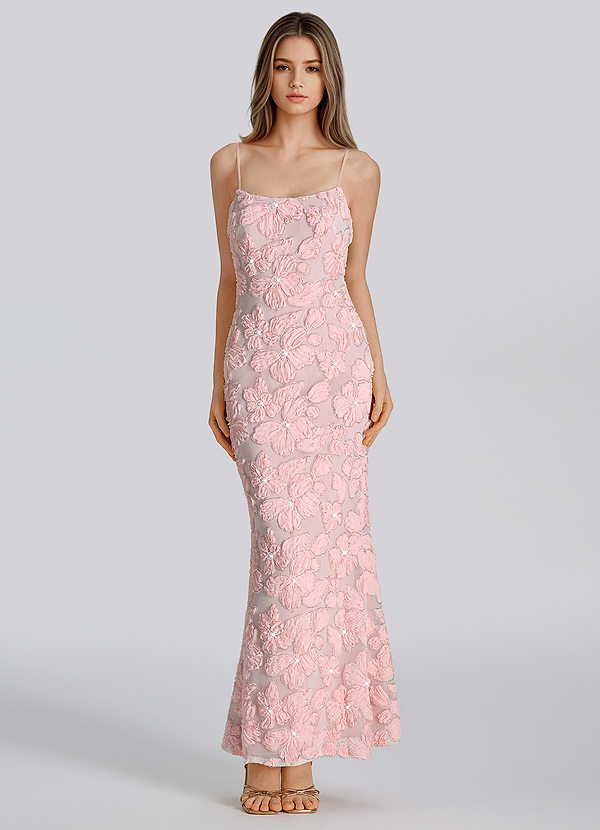 Adelindora Roze 3D Bloemen Stretch Mesh Maxi Jurk image1