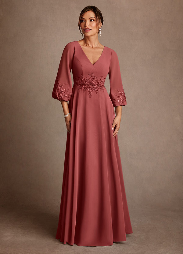 Azazie Yorba Mother of the Brides Dresses Terracotta A-Line Lace Chiffon Dress image1