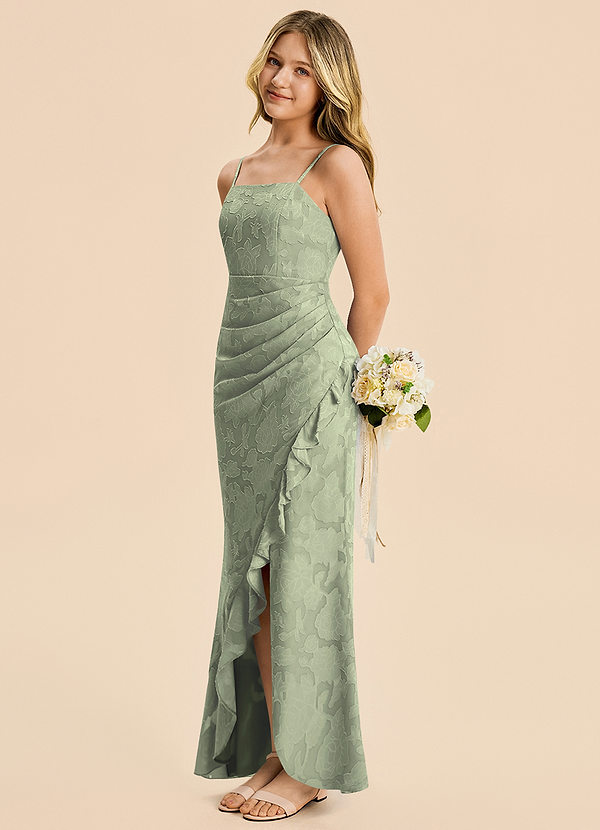Azazie Buzzy Junior Agave Sheath Pleated Chiffon Dress image1