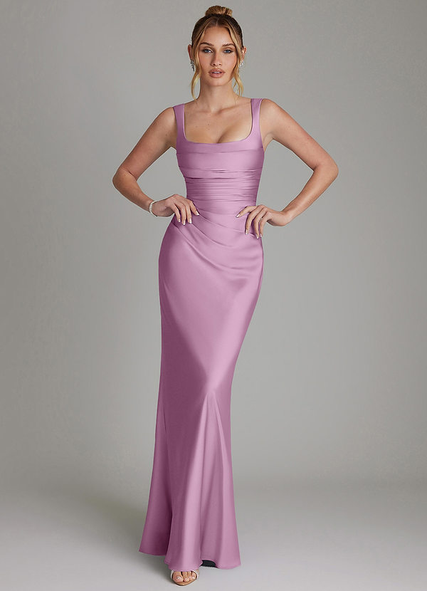 Azazie Agustina Brudepigekjoler Havfrue Korset Stræk satin Gulv-længde Kjole image1