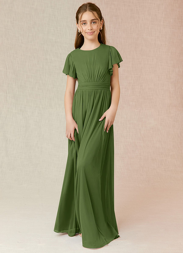 Azazie Mosley Junior A-Linie Gestreift Gittergewebe Kleid Olivgrün image1
