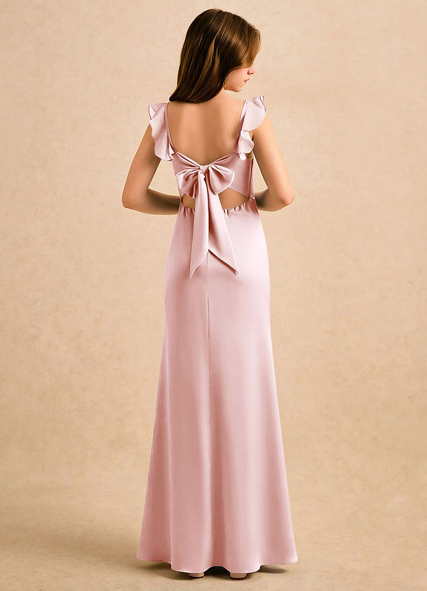 Azazie Novalie Girls Formal Flower Girl Dresses Blushing Pink Mermaid Bow Stretch Satin Dress image1