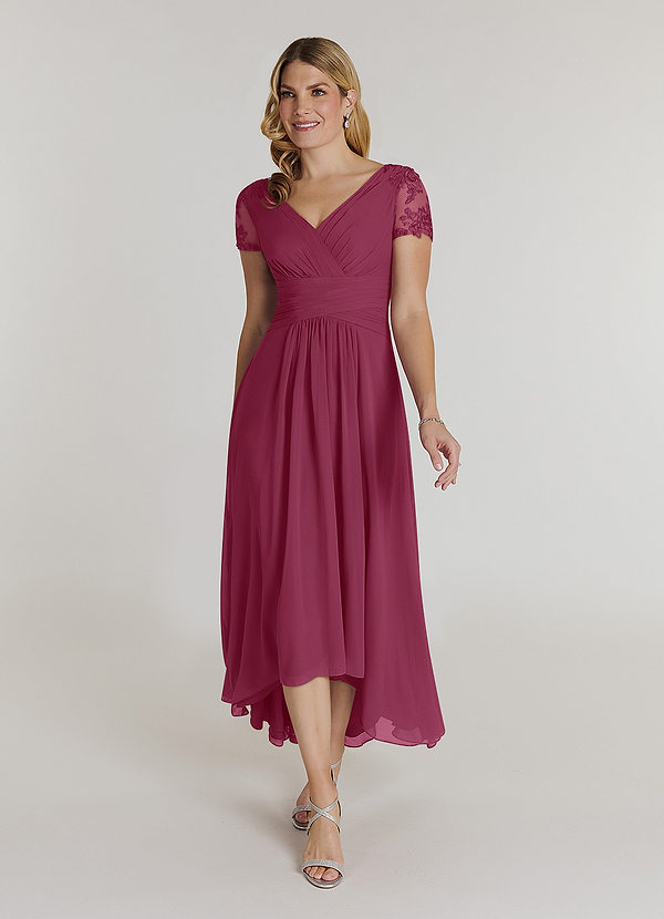 Azazie Thais Brautmutterkleider A-Linie Spitze Chiffon Kleid Maulbeerrot image1