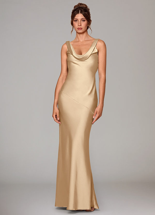 Azazie Rylina Bridesmaid Dresses Champagne Mermaid Stretch Satin Dress image1