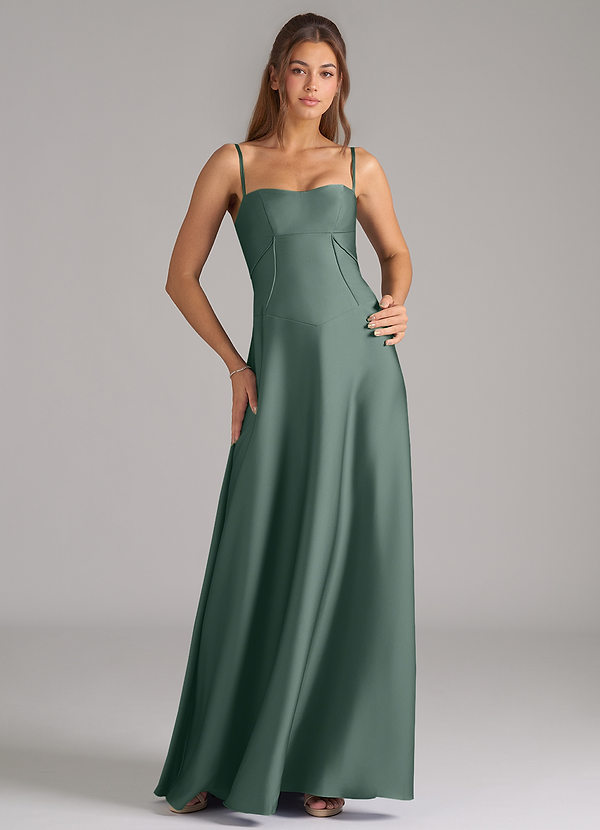 Azazie Valentine Suknie dla druhen Linia A Gorset Satyna elastyczna Do ziemi Sukienka image1