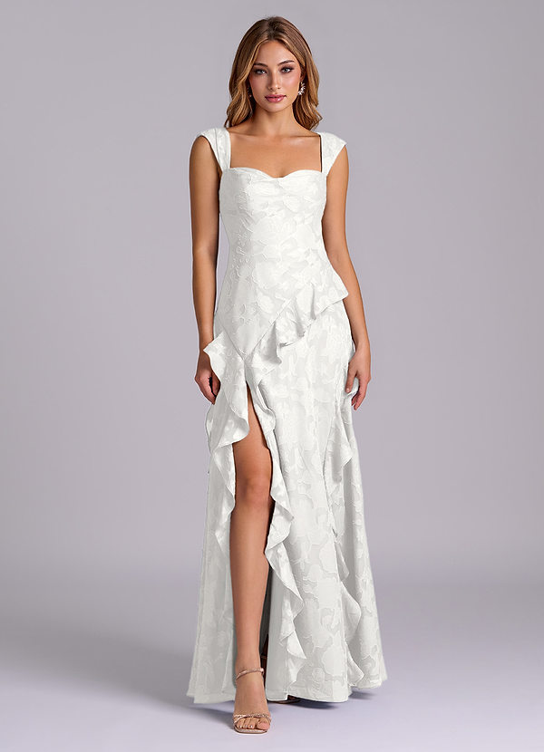 Azazie Sloane Bridesmaid Dresses White A-Line Sweetheart Neckline Floral Burnout Dress image1