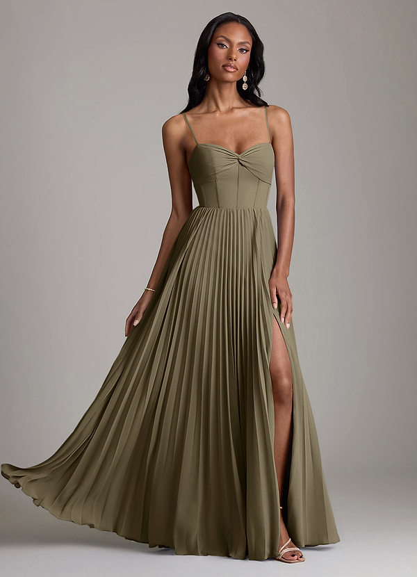 Azazie Akiko Abiti da Damigella Abito A-Line in Chiffon Scollo a Cuore Willow Green image1