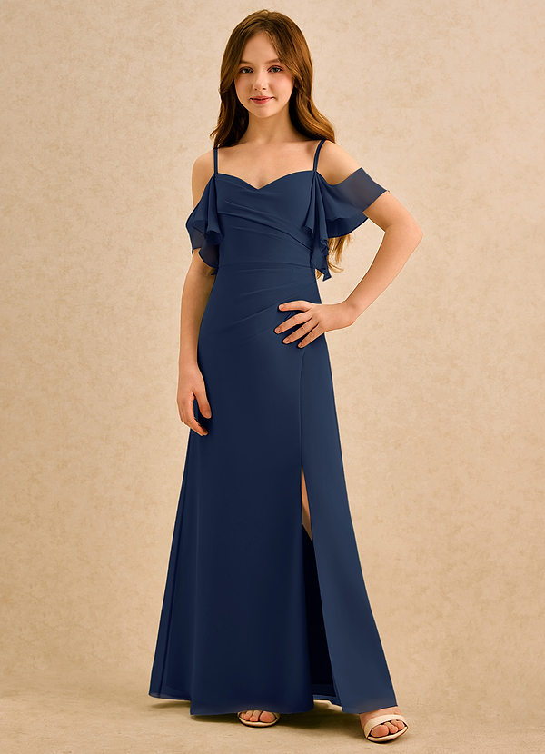 Azazie Pippy Girls Formal Sukienki dla dziewczynek sypiących kwiaty Linia A Dekolt w kształcie serca Szyfon Długość podłogi Sukienka image1