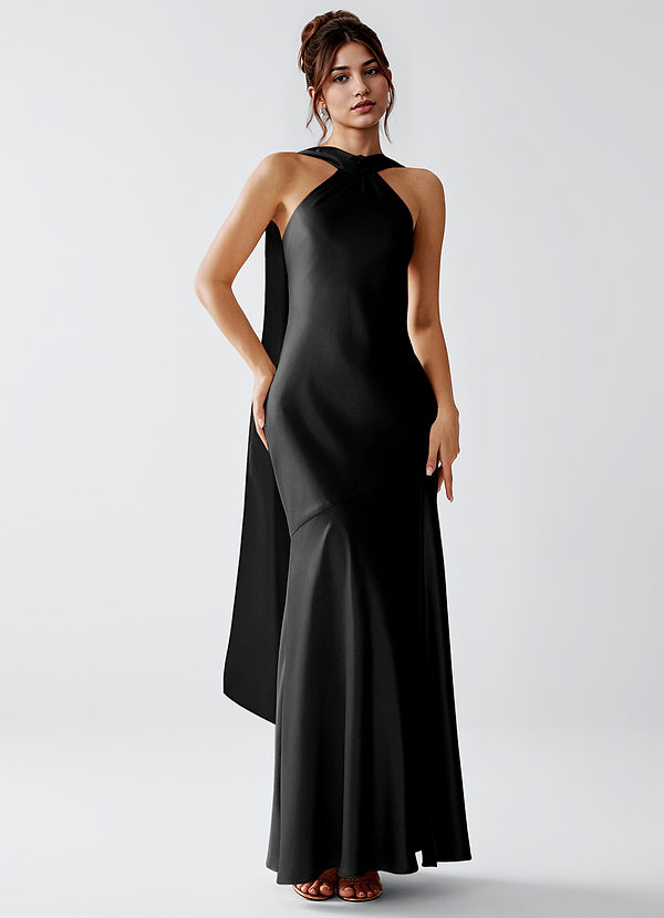 Veronica Black Luminous Satin Maxi Dress image1