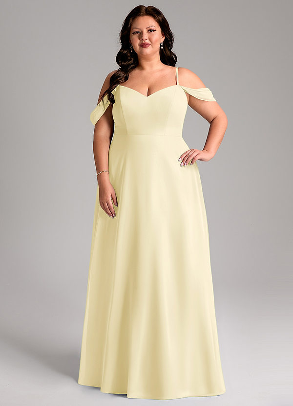 Azazie Marley Brautjungfernkleider Wandelbar A-Linie Schulterfrei Chiffon Kleid Zitronensorbet image1