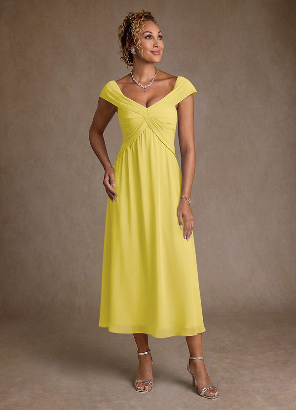 Azazie Mirta Suknie dla Matki Panny Młodej Linia A Pofałdowany Kwiatowe wypalenie Długość herbaty Sukienka image1