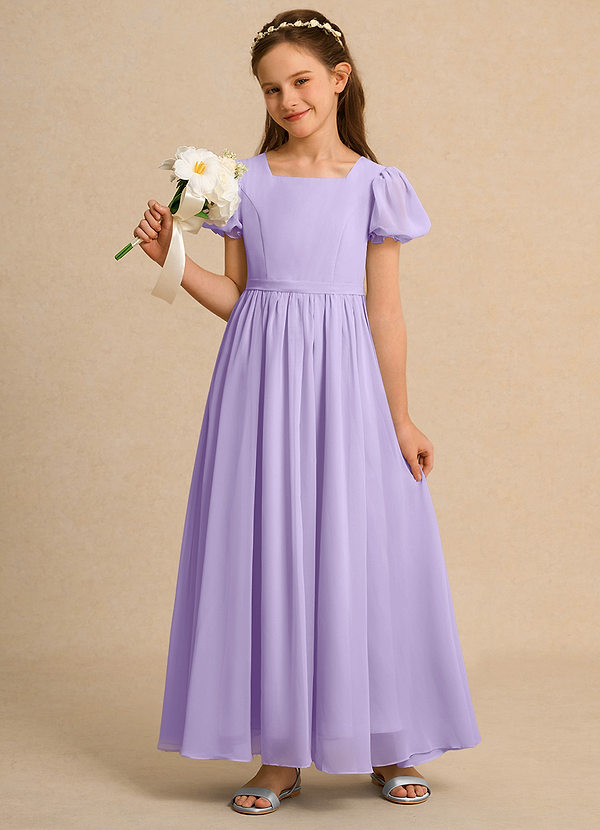 Azazie Lilia Junior Formal Flower Girl Dresses Lilac A-Line with Sleeves Chiffon Dress image1