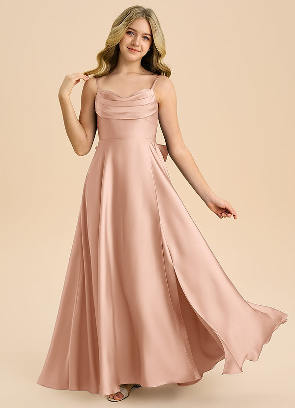 Azazie Bear Junior Rose Gold A-Line Sweetheart Neckline Stretch Satin Dress image1