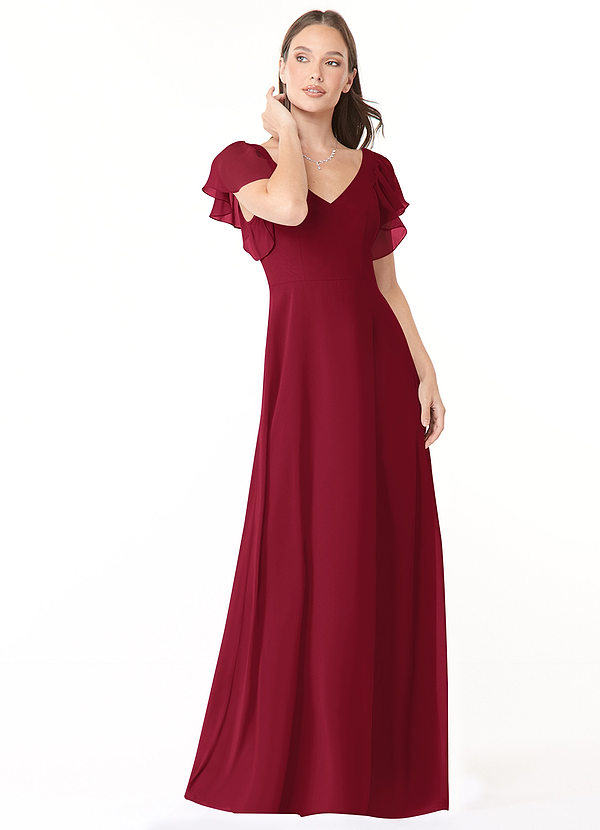 Azazie Syenna Bridesmaid Dresses Burgundy A-Line Ruched Chiffon Dress image1