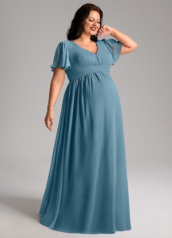Azazie Verna Maternity Bridesmaid Dresses A-Line V-Neck Ruched Chiffon Floor-Length Dress image1