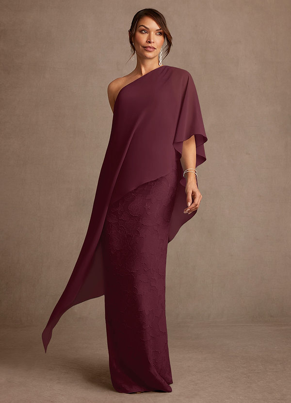 Azazie Wilma Mother of the Brides Dresses Cabernet Sheath One Shoulder Floral Burnout Dress image1